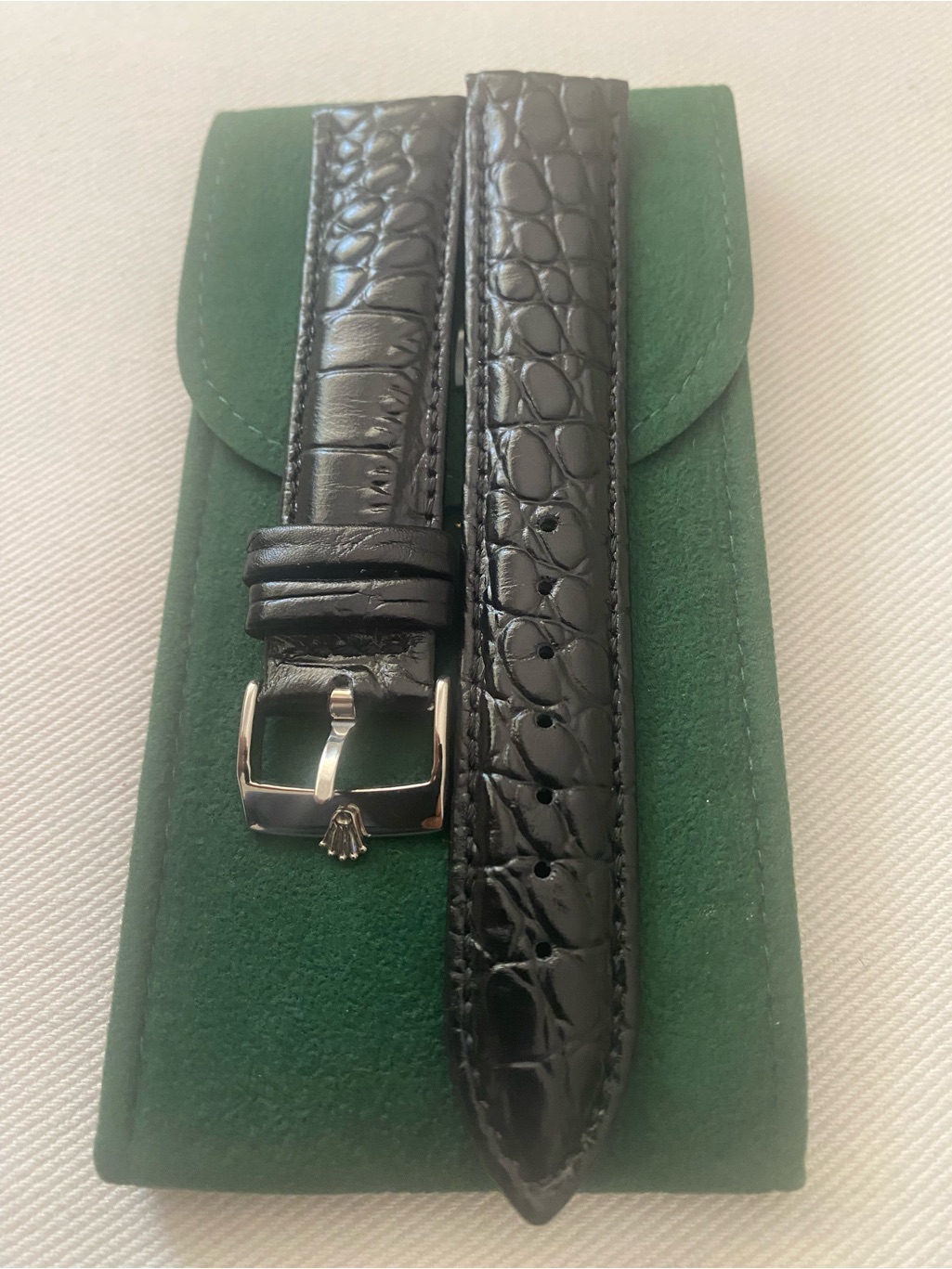 Black CrocEmbossed Leather Watch Strap 20mm Lug Rolex Silver Plated Buckle